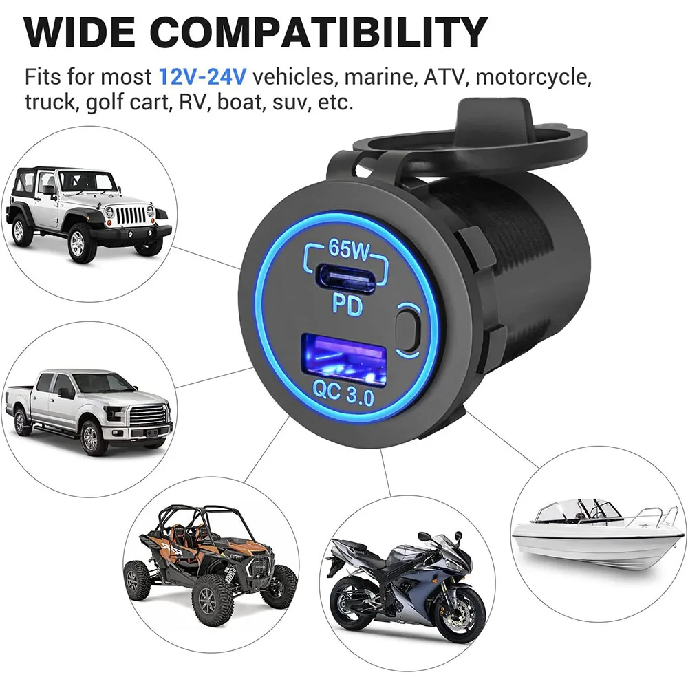 83 Вт PD Автомобильное зарядное устройство 12 В 24 USB-розетка для ноутбука Мотоцикла