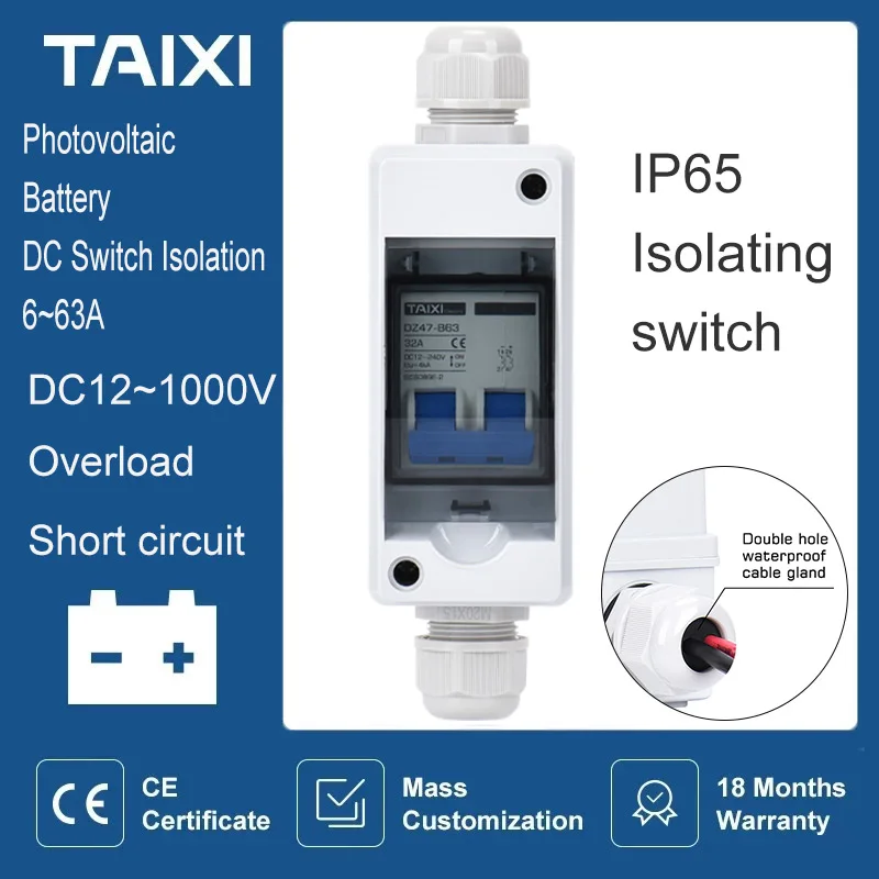 Disjuntor Diminuto do Interruptor da C.c. da Caixa do Combinador Fotovoltaico Solar da Bateria com Caixa de Junção 12v 24v 48v 500v 1000v Ip65