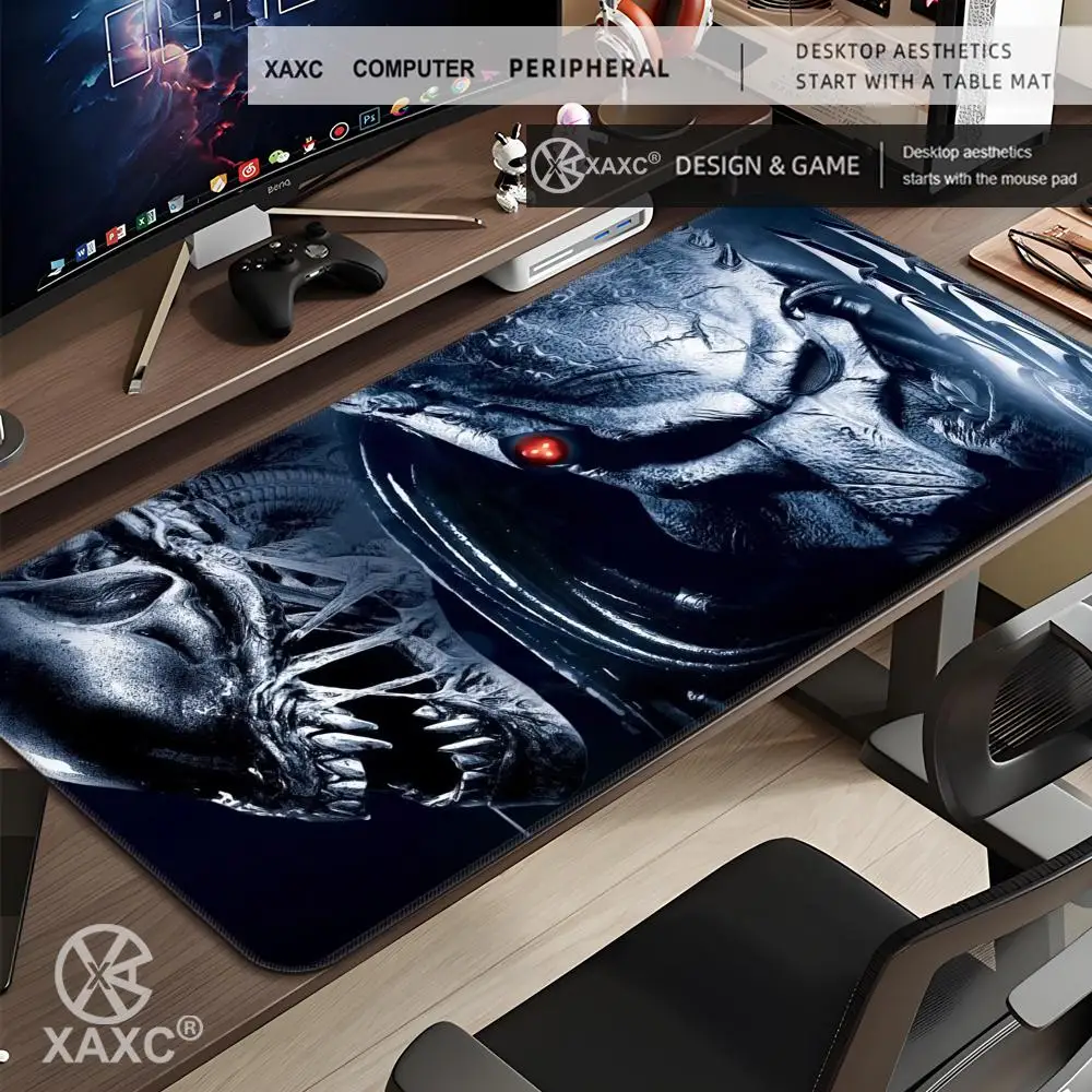 Фото Игровой коврик для мыши A-Alien vs P-Predator XXL, коврик для стола в стиле хоррор-фантастики, нескользящая резиновая основа, коврик для клавиатуры с фиксирующим краем HYBXXC №1