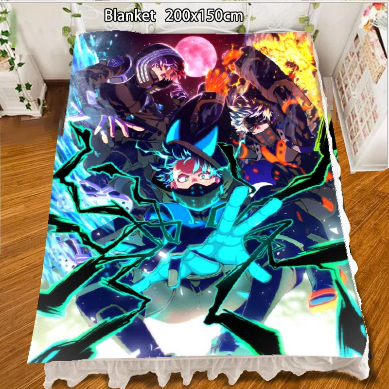 

Anime Fleece Blanket My Hero Academia Midoriya Izuku Bakugou Katsuki quilt carpet soft Bedding Accessories 200x150cm