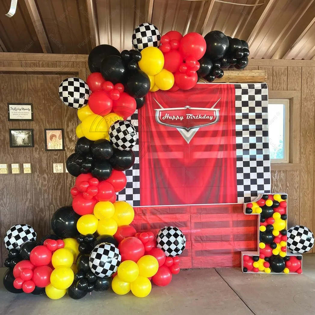 

130pcs Disney Racing Cars Theme Balloons Arch Garland Kit Yellow White Black Latex Balloon Set 40" Number Foil Balls Globos Gift