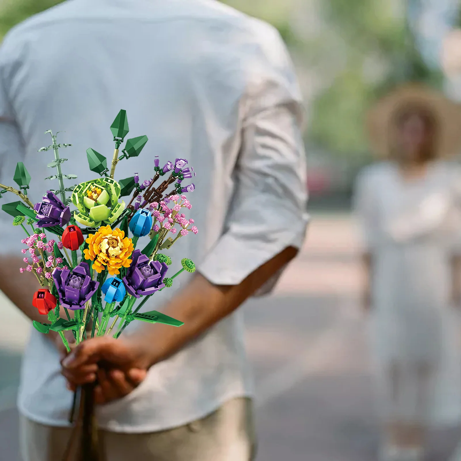 

Технические идеи, букет цветов, строительные блоки Moc, романтические кубики с цветами розы, украшение для дома, игрушки «сделай сам» для дево...