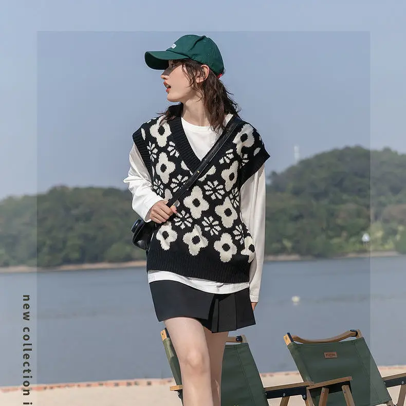 Women Knitted Vest Korean Style Sweater Unif Waistcoat Top Pullovers Waistcoats Sleeveless Simple All-match Female Jumper |