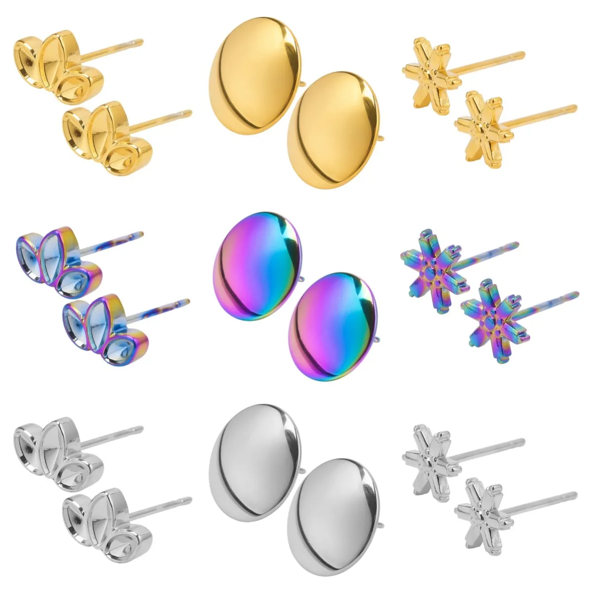 

1pair 304 Vintage Women's Earrings Flowers/Circle/Leaf Piercing Stainless Steel Stud Earring Girls Modern DIY Jewelry Accessory