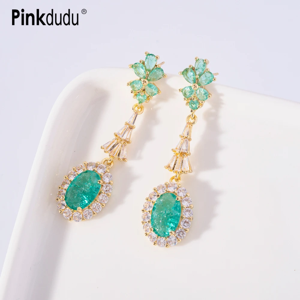 

Pinkdudu Vintage Fashion Green Zircon Earrings Gentle Elegant Alloy Rhinestone Drop Earrings for Women Jewelry Gifts PD810