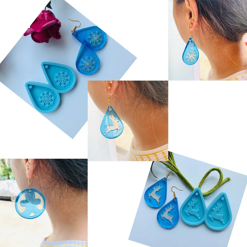 

2022 Drop Earring Mold Christmas Epoxy Resin Silicone Mold Snowman Jewelry Necklace Pendants Mold DIY Crafts Clay Ornaments Mold