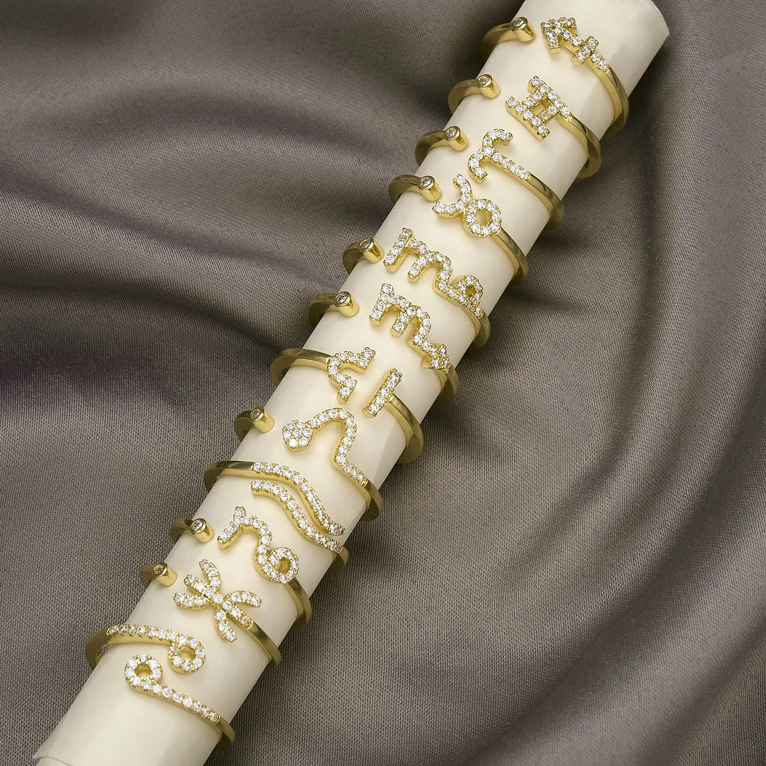 

Exquisite Inlaid Cubic Zircon 12 Constellation Zodiac Sign Rings for Women Simple Gemini Ring Adjustable Ring Jewelry Gifts