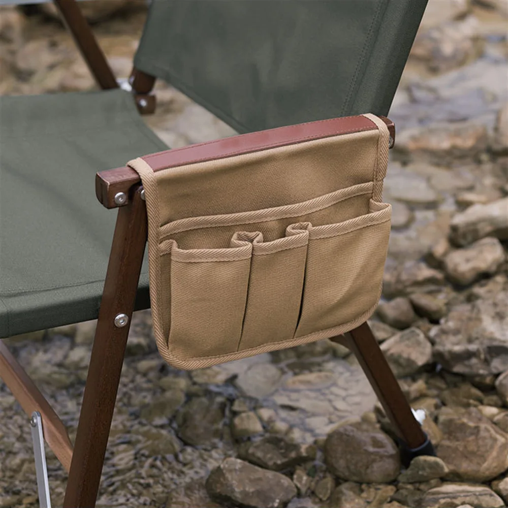 Outdoor Chair with Side Pocket Folding Canvas Armrest Bag Multifunctional Storage Bag for Camping BBQ Hiking Fishing Travel