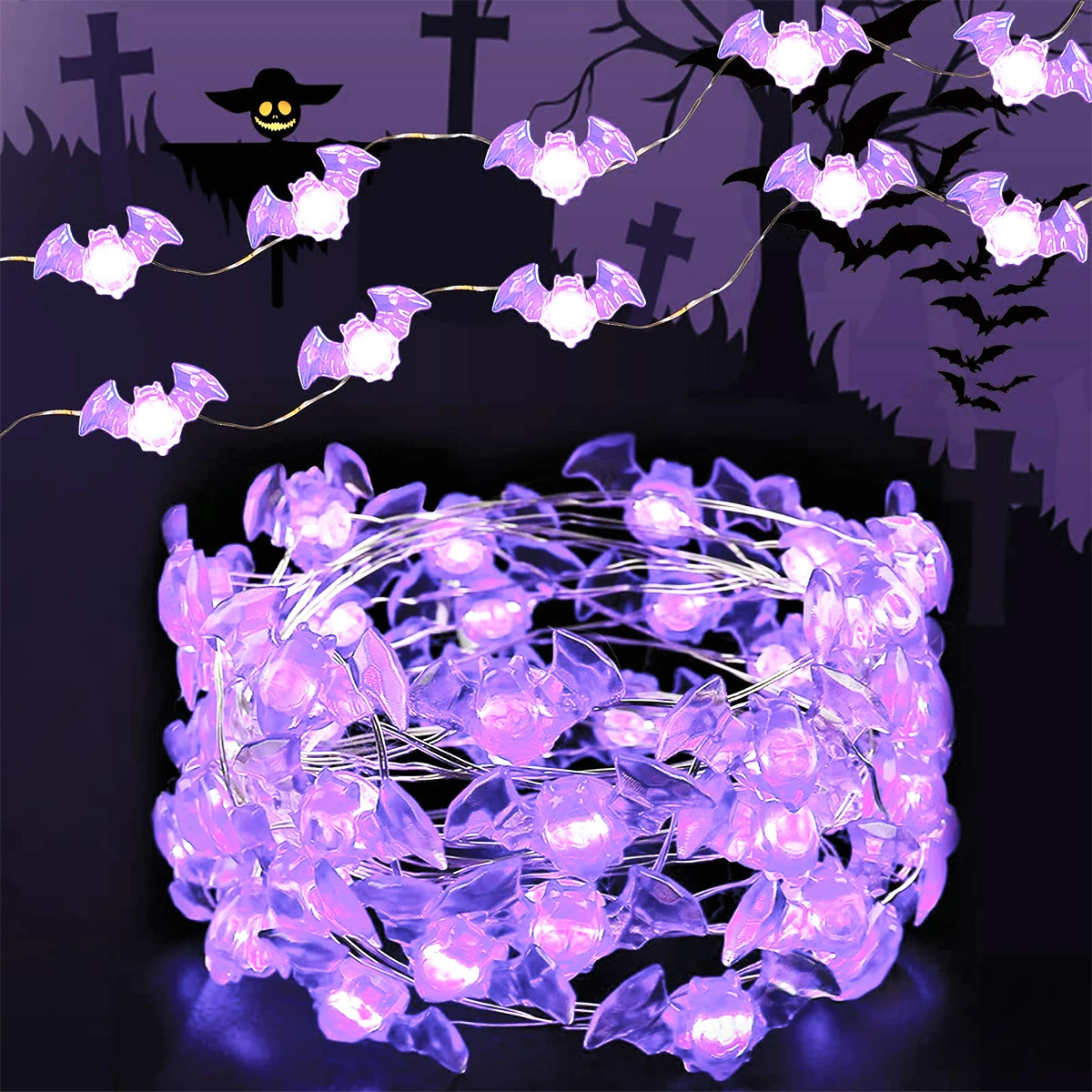 

Фиолетовые светодиодные гирлянды с летучими мышами для дома