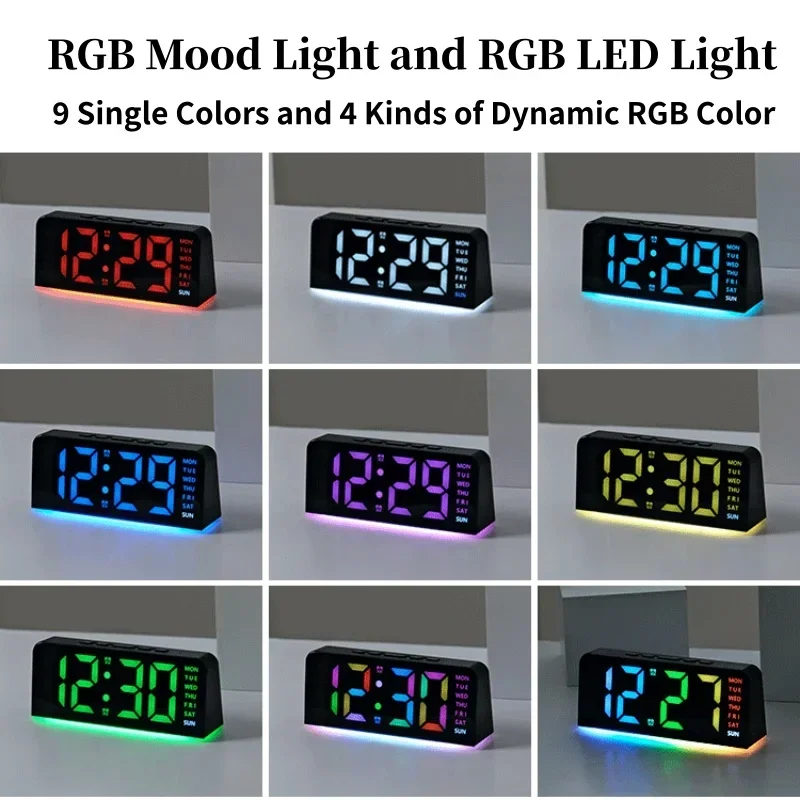 Light Week 2 Будильник RGB Цифровой будильник с 13 цветами Настроение сnooze Настольные часы с питанием от USB 4 уровня яркости 1224 часа со светодиодной подсветкой (art.: 3920d45f8656a) - 3920d45f8656a
