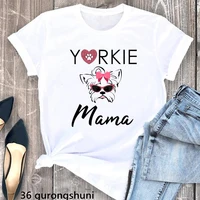 pink yorkies mom dog printed tshirt women kawaii animal print tee shirt femme white custom t shirt t shirts tops clothes