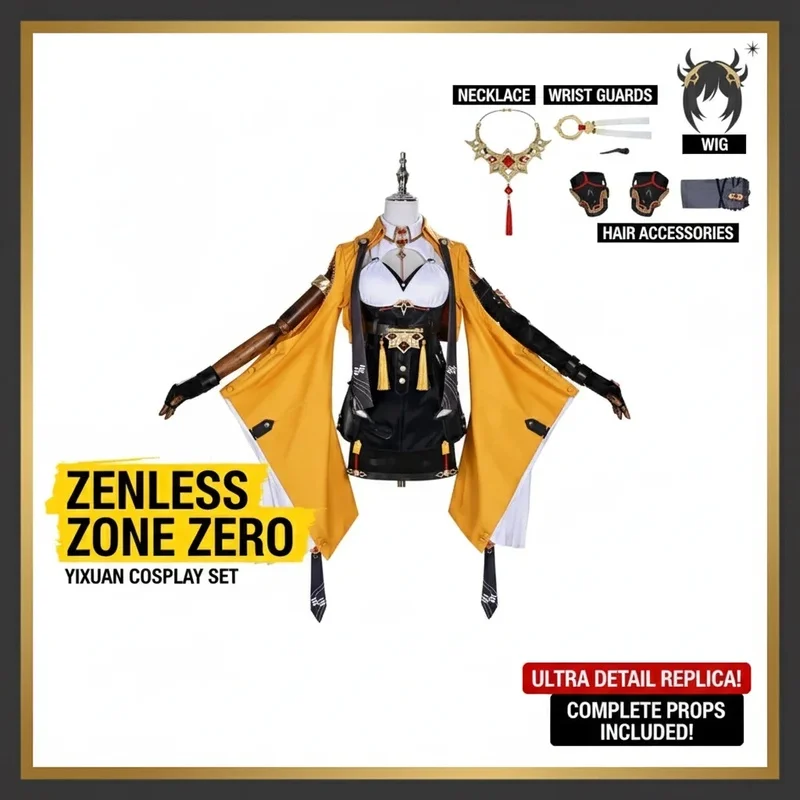 Фото Костюм для косплея COS Zenless Zone Zero: сексуальная униформа Yixuan, желтый плащ, парик, набор для женщин, для вечеринок и ролевых игр №3