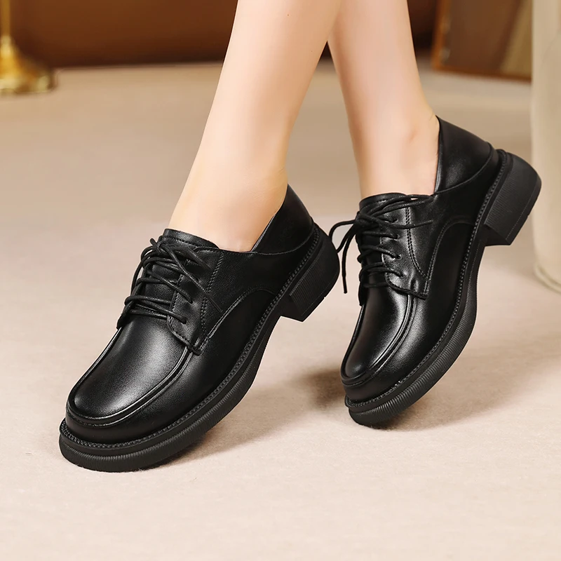 AIYUQI Genuine Leather Loafers Women 2023 Autumn New British Style Shoes Women Lace-up Casual Women Shoes