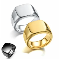 vintage jewelry 2022 signet ring titanium mens glossy wide square ring black gold silver mens stainless steel ring wholesale