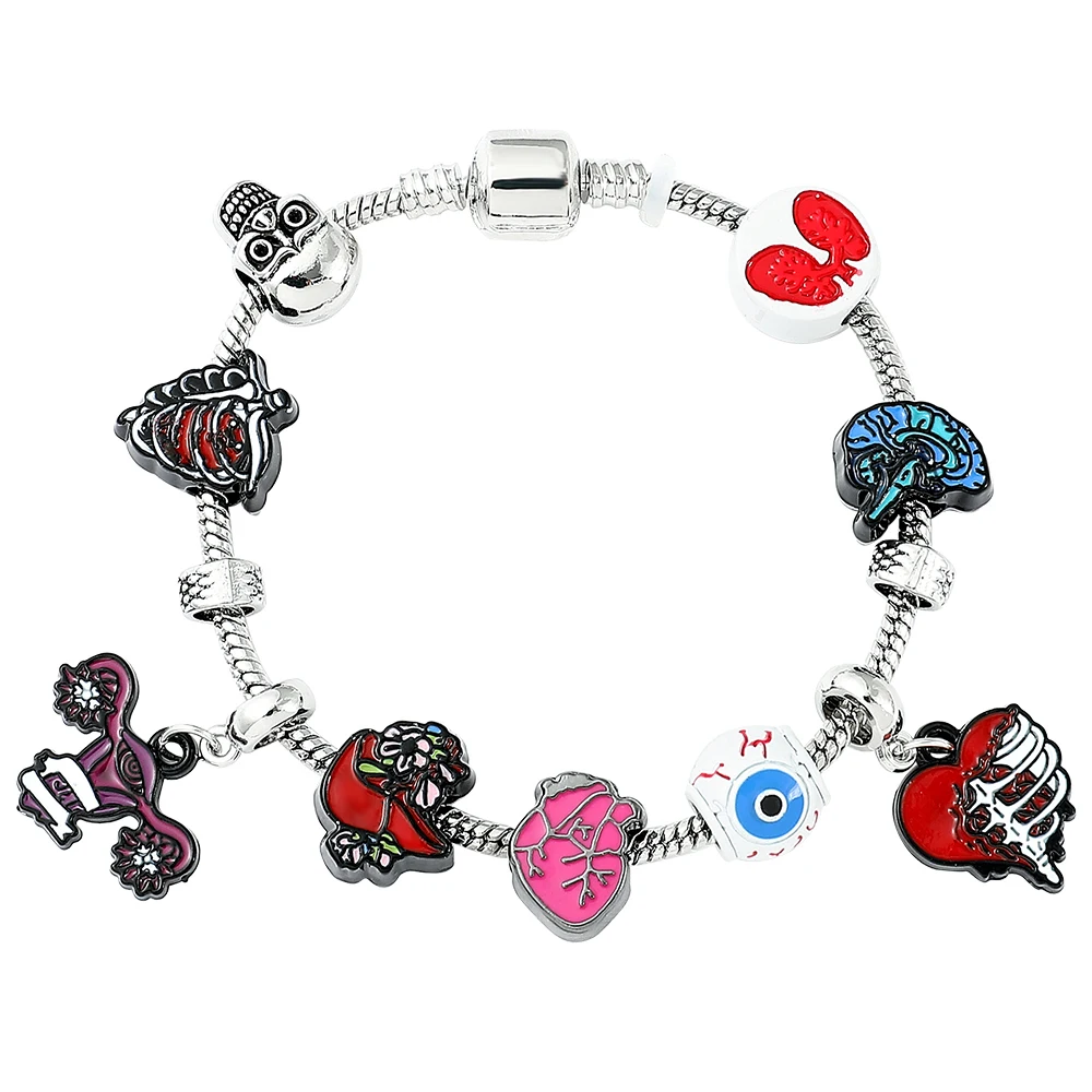 

New Design Heart Brain Liver Lung Body Organs Enamel Charm Bracelet Silver Color Anatomy Jewelry Gifts For Medical Students