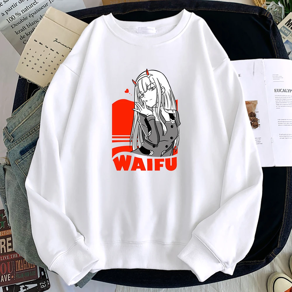 

Zero Two Cartoon Managa Streetwear Men Fashion Anime Sweatshirt Hip Hop O-Neck Pullover Sportswear Casual Loose Unisex Hoodies