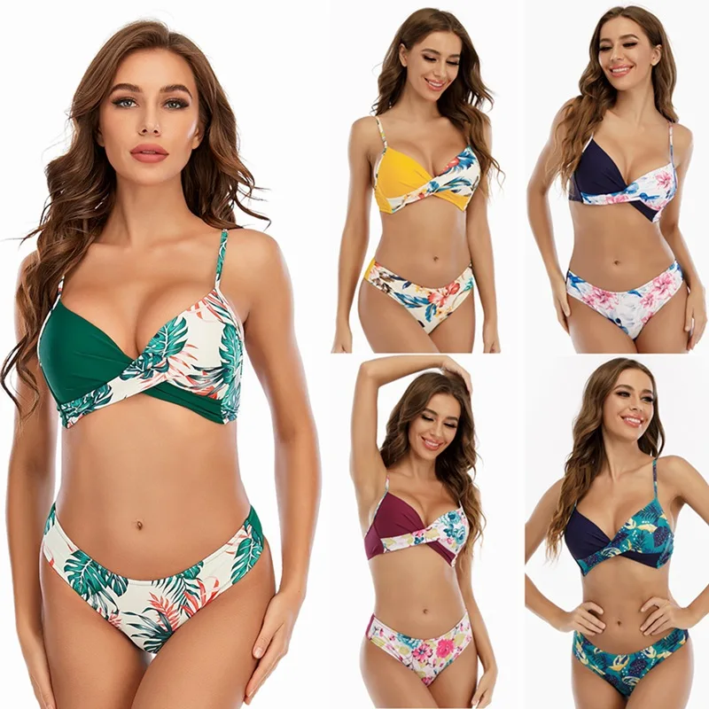 

Sexy High Waist Bikinis 2021 New Halter Swimwear Women Swimsuit Female Bikini Set Print Bodysuit Bathing Suit Summer Biquini XXL