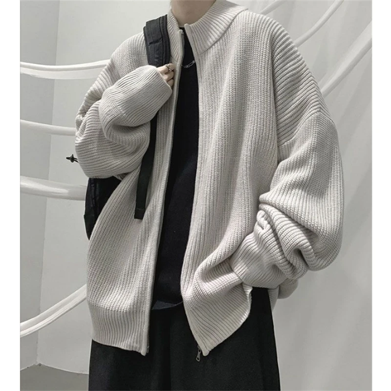 2023 Spring Fashion Men Sweater Cardigans Casual Stand Collars Sweatercoat Tide Zipper Loose Gray Sweaters Men