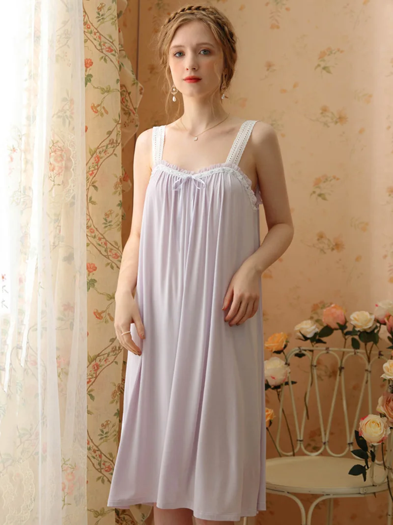 

Women Summer Victorian Night Gown Modal Spaghetti Strap Backless Lace Fairy Nightdress Ladies Vintage Princess Sexy Sleepwear