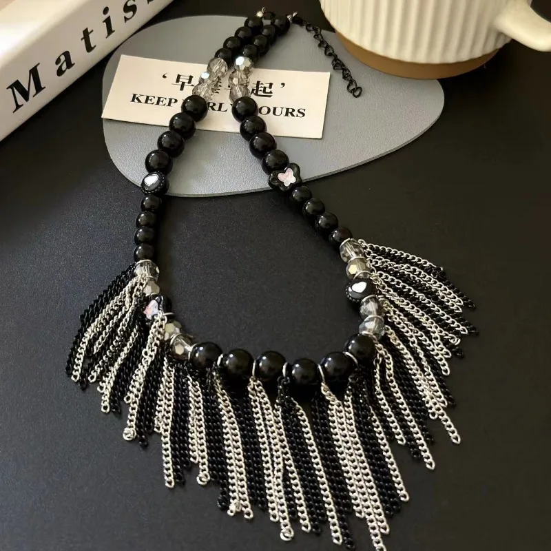 Draweye Y2k ожерелья с кисточками для женщин кристалл черный в стиле панк