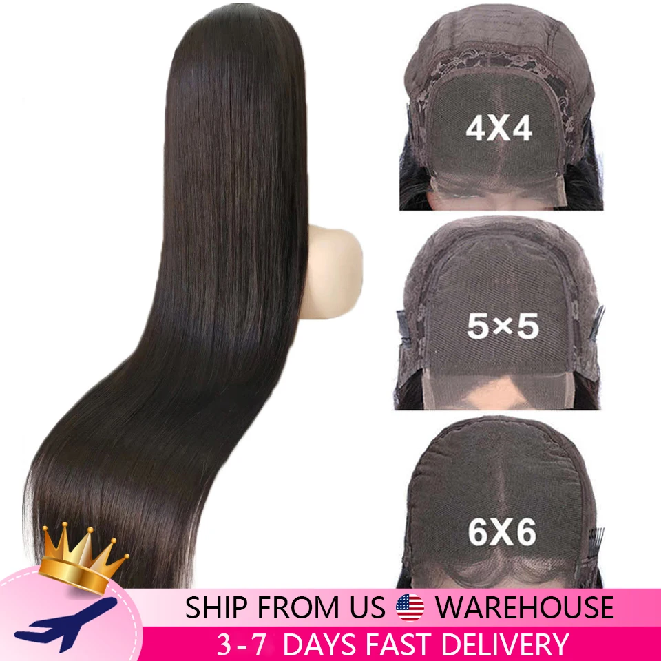13x6 HD Transparent Lace Frontal Wig Peluca de cabello liso brasileño para mujeres negras, 26, 28, 30, 32 pulgadas de largo, 4x4, 5x5, 6x6, cierre, pelucas de cabello humano liso