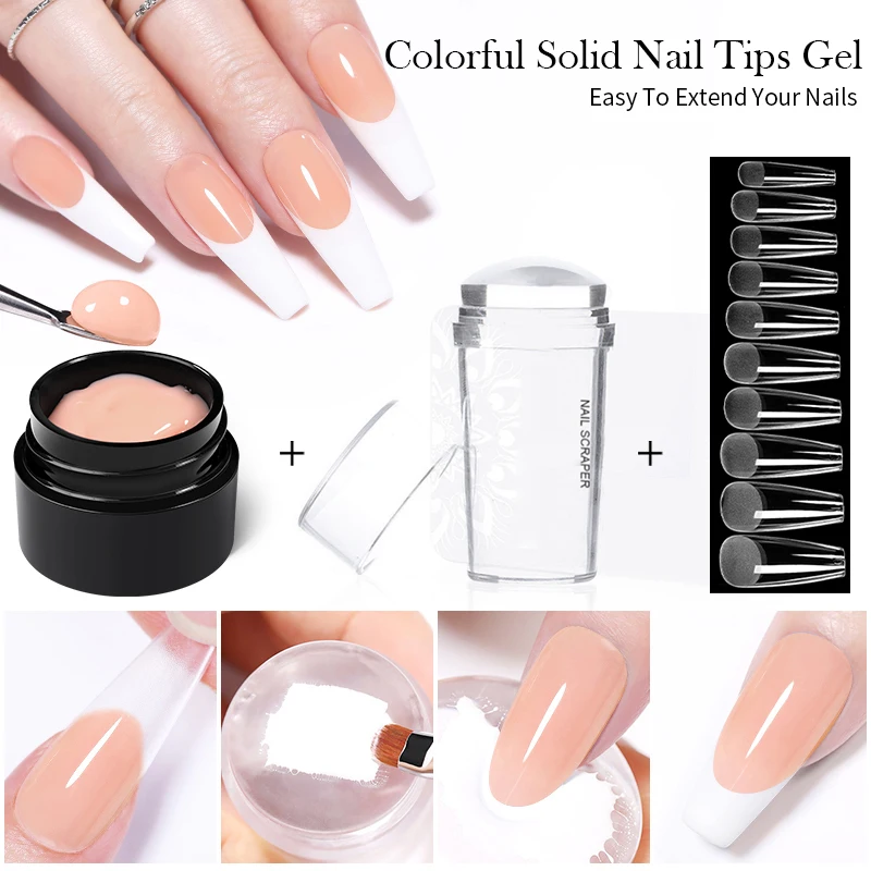 

BORN PRETTY 5g Solid Nail Tips Gel Nail Polish French Nails with Nail Stampers Nude Pink Clear Soak Off UV LED Nail Art Gel