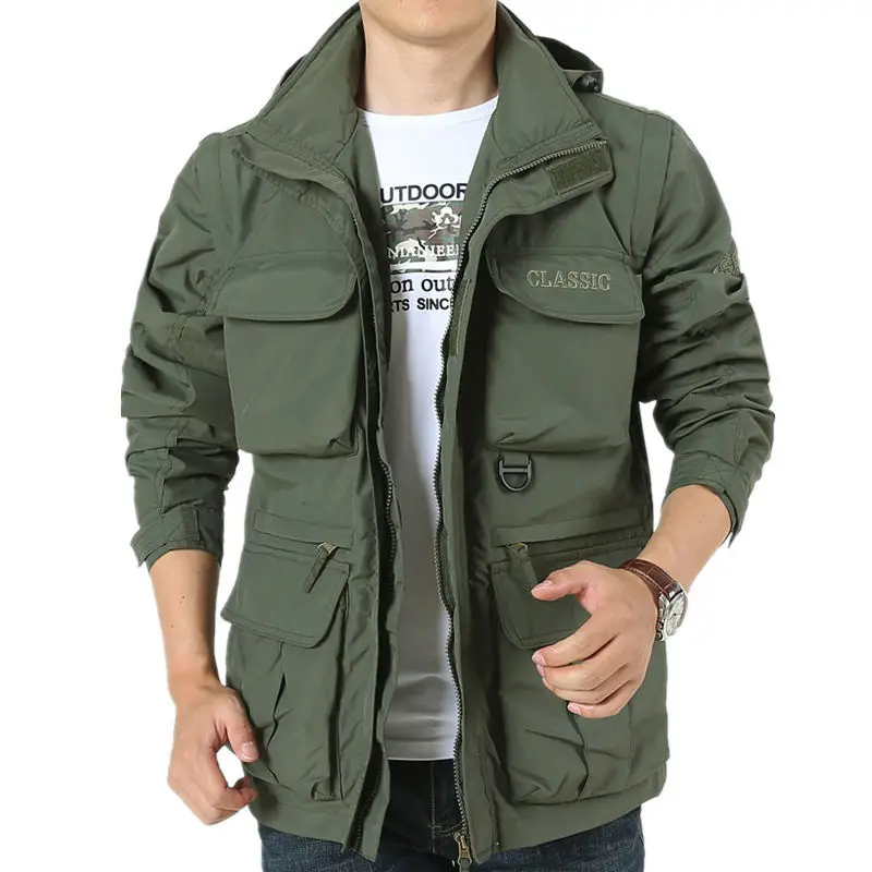 

Autumn Jacket Men Tactical Military Jackets 2022 Casual Outdoor Waterproof Jacket Overcoat Mens Bomber Coat with Hat Y893