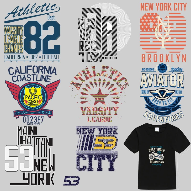 

Numbers Letters Retro Patterns Heat Transfer Stickers For Clothing Applique Iron On Transfers Vinyl Patches decorate