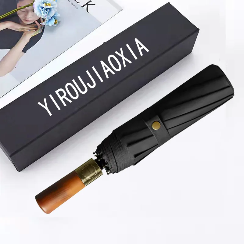 

Большой Зонт мужской автоматический в деловом стиле, двухслойный деревянный зонтик от дождя, с защитой от ветра 10 к, для гольфа