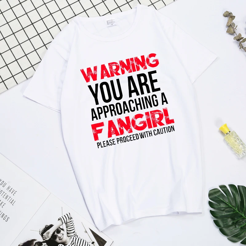 

Warning Fangirl Approach With Caution T-shirts Harajuku White Casual Tee Shirt Tops Clothing Men's T Shirts Short Sleeve