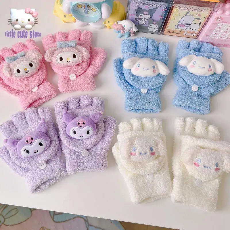 

Kawaii Sanrio Gloves Hellokitty Mymelody Kuromi Cinnamoroll Winter Plush Clamshell Gloves Students Write Cartoon Gloves