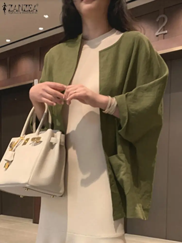 

Spring Fashion Shirts For Women O Neck Long Sleeve OL Tops ZANZEA Oversized Elegant Loose Blouse Casual Solid Holiday Streetwear