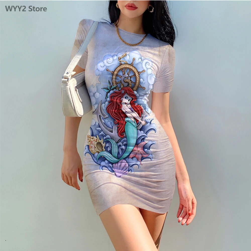 

Summer Fashion Design Women Short Sleeve Skinny Pack Hip Dress Disney Princess Print Spice Girls Sexy Club Party Dress
