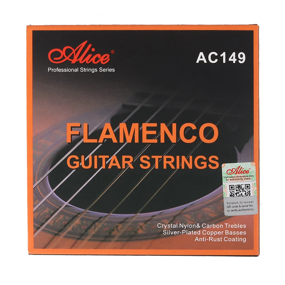 Corde per chitarra Flamenco Alice AC149 Nylon cristallo e carbonio, avvolgimento in rame placcato argento, rivestimento antiruggine