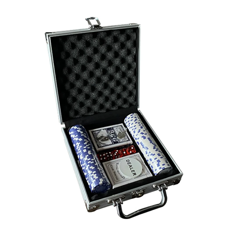 

Poker Chip Set For Texas Holdem, Blackjack, Gambling With Carrying Case Cards Buttons And Dice Style Casino Chips