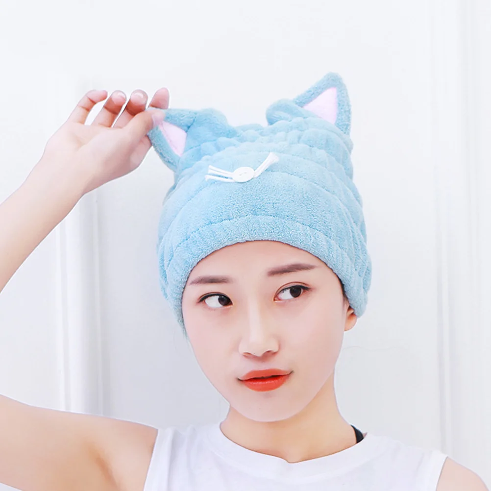 

Hair Towel Drying Cap Quick Fast Wrap Bath Towels Hat Dry Wet Turbans Microfiber Dryer Cat Head Turbie Shower Women Wraps Turban