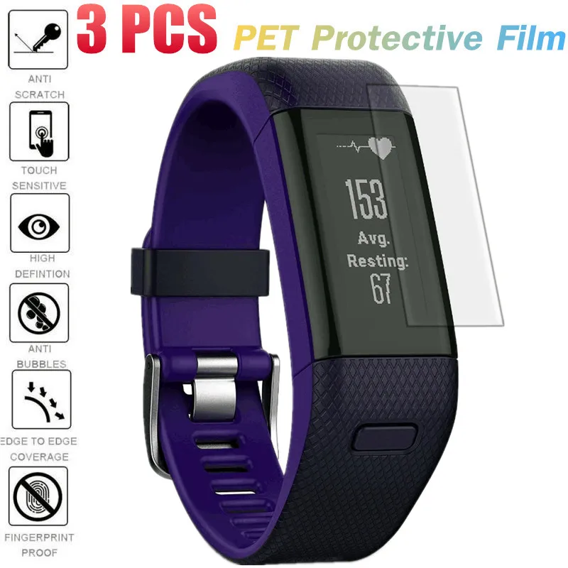 3 шт. Защитная мягкая пленка для смарт-часов Garmin Vivosmart HR + HD устойчивая к царапинам
