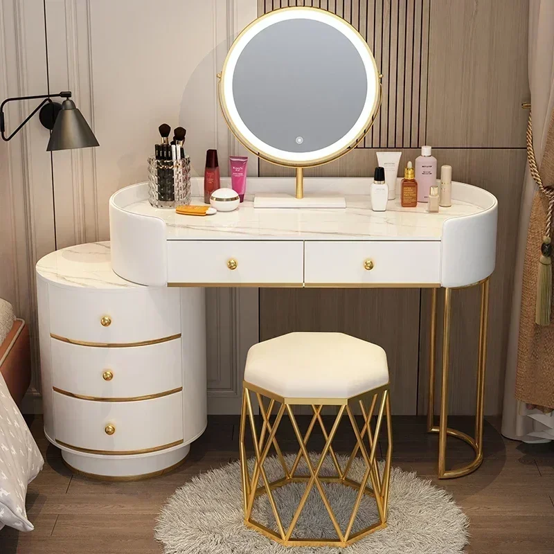 Woman Dressing Table Mirror Chairmodern Led Lights Makeup Cabinet Organizers Storage Coiffeuse Bedroom Furniture