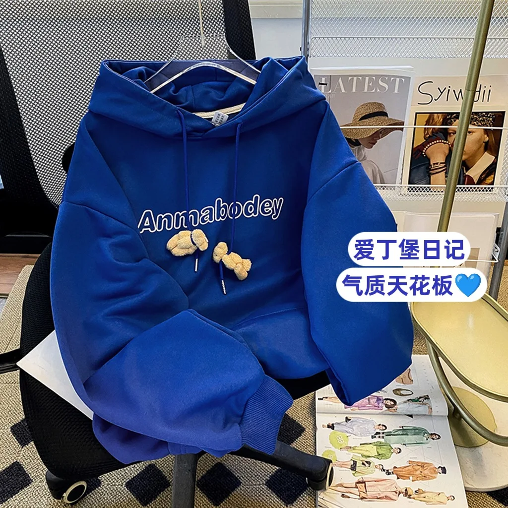 

Толстовка женская оверсайз с буквенным принтом, Свитшот в стиле хип-хоп, синий пуловер Klein, повседневный шикарный Свободный Топ с длинным ру...