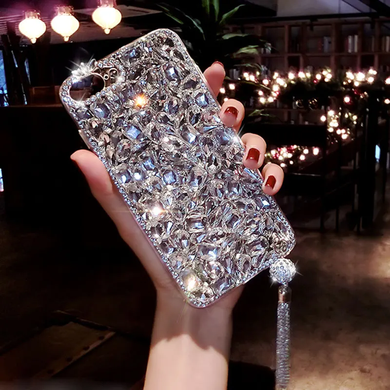 Bling Jewelled Diamond Pendant Phone Case For iPhone 13 12 mini 11Pro Max X XS XR 7 8 6 6s Plus Glitter Crystal Rhinestone Cover