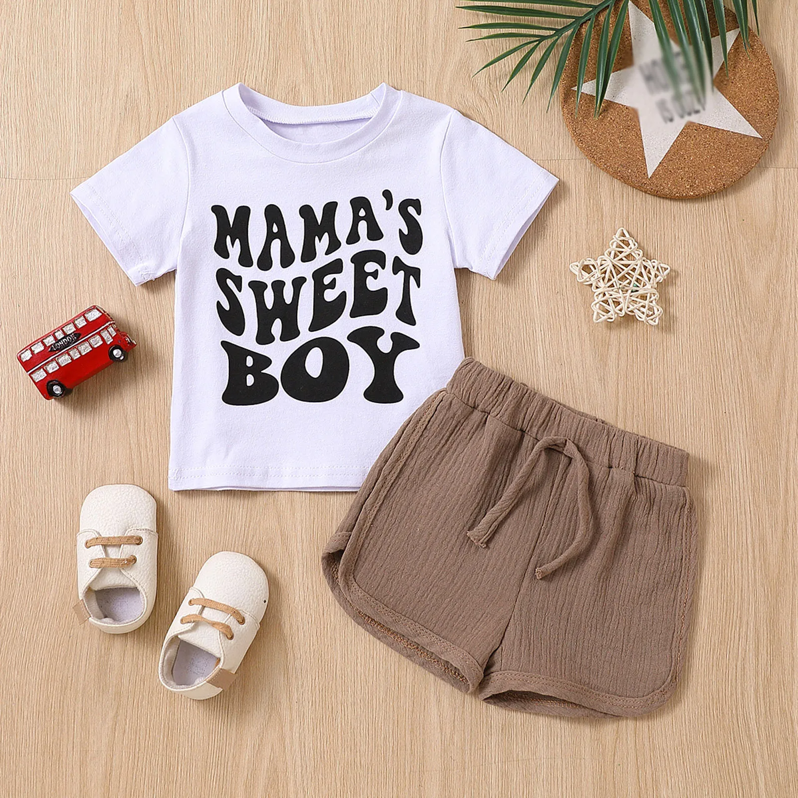 

2PCS Causal Baby Clothes Girls Boys Sets 0-18M Short Sleeve Letters Print T-shirt with Elastic Waist Shorts Sets Summer Outfits