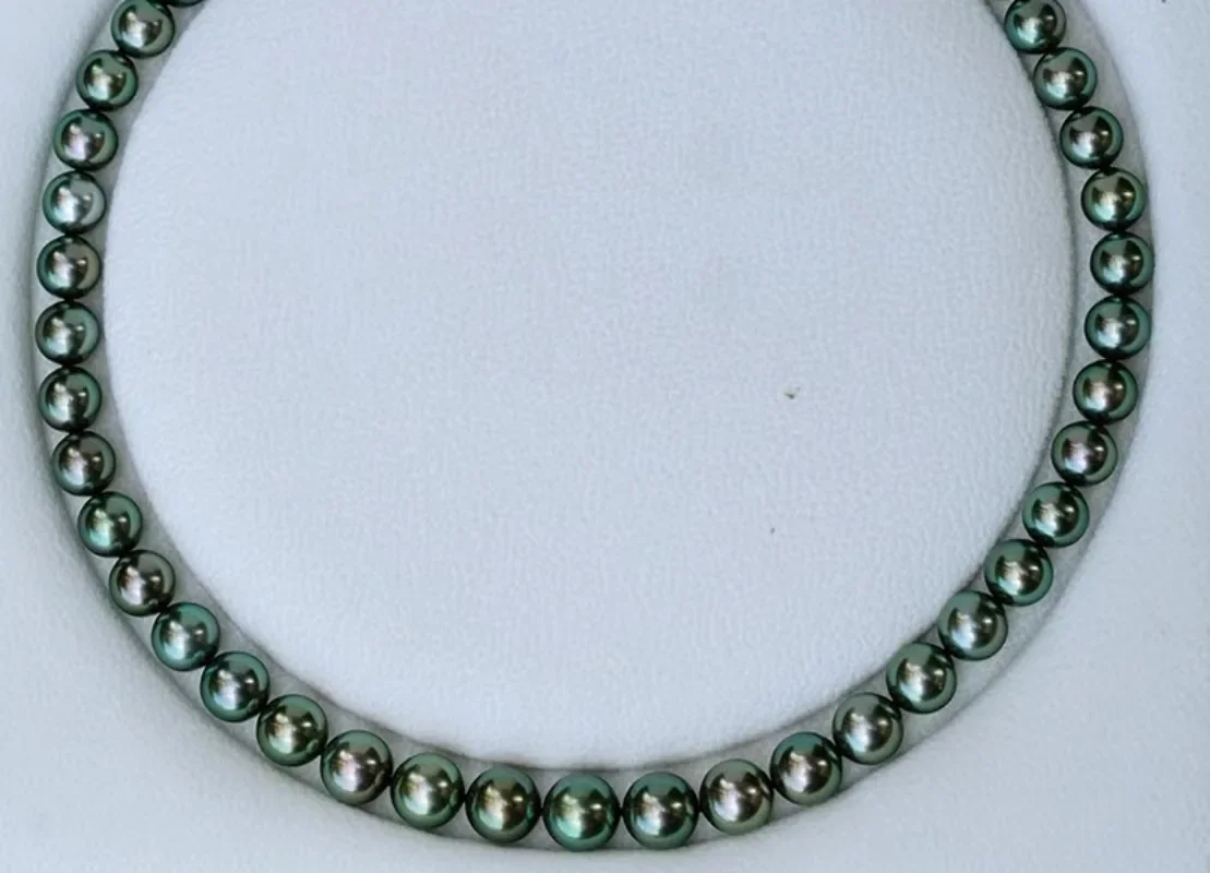 Suberb 17 &quot10-11 мм натуральное черное зеленое круглое жемчужное ожерелье для мужчин