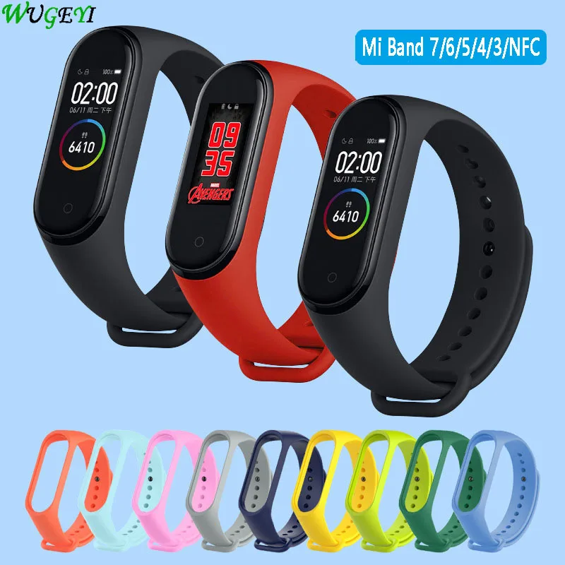 Ремешок для часов Mi band 3 4 5 6 7 версия NFC Воздухопроницаемый силиконовый ремешок