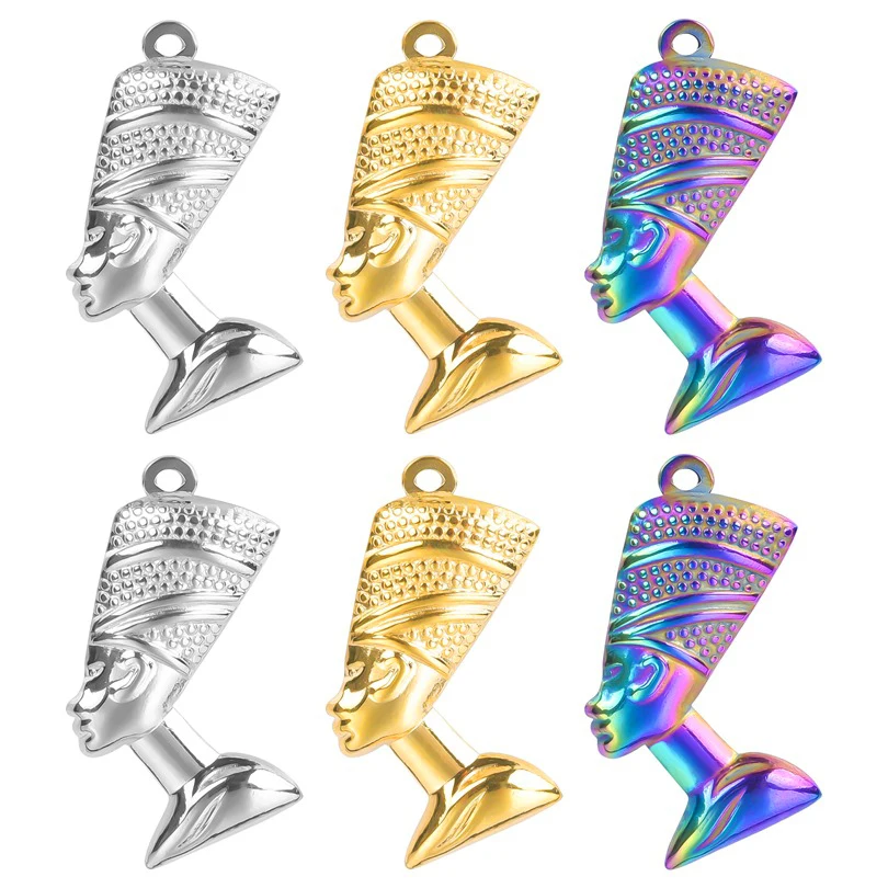 

WZNB 5Pcs/lot Stainless Steel Pharaoh Charm Portrait Pendant Wholesale for Jewelry Bracelet Necklace Making Accessories Supplies