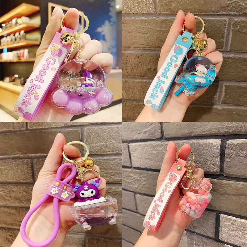 

Kawaii Sanrio Series Hello Kitty Keychain Cute Cartoon Crystal Quicksand Bottle Acrylic Keychain Bag Pendant Anime Accessories