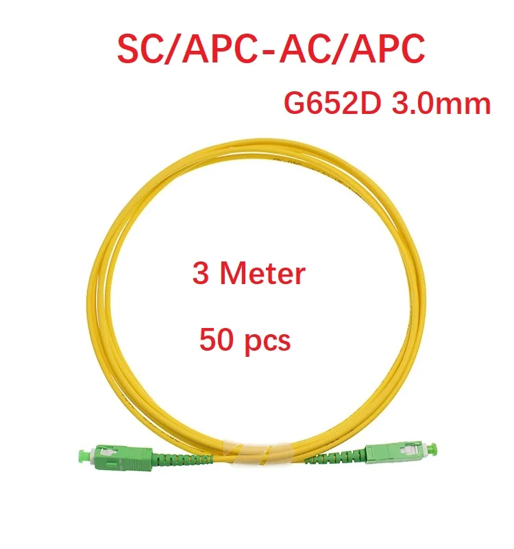 

50pcs 3Meter Sx Core 3.0mm G652D Single Mode patch cable SC/APC-SC/APC SM Jumper Fiber Optic Patch Cord