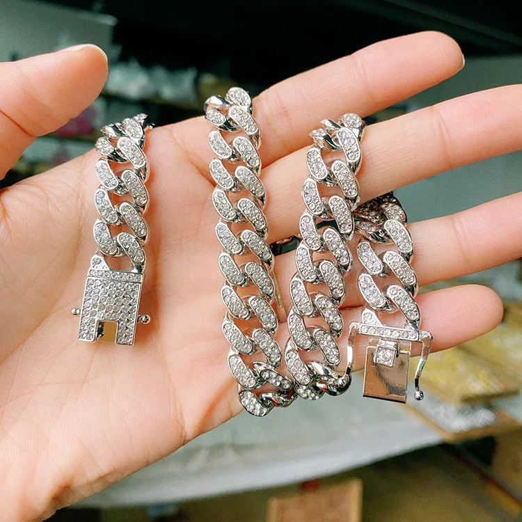 

Full Rhinestone 13mm Cuban Chain Cuban Hip Hop Jewelry Men's Hip Hop Necklace