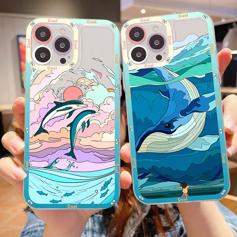 

Whale Cloud Phone Case For iPhone 14 13 12 11 Pro Max Mini X Xs XR 6 7 8 Plus SE 2020 Transparent Case