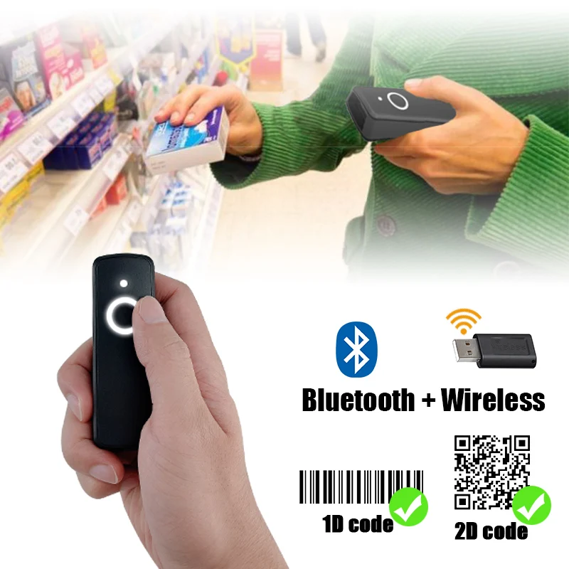 Сканер штрих-кодов Bluetooth беспроводной 1D 2D QR PDF417 код миниатюрный портативный мобильный считыватель для IOS Android WIN on.