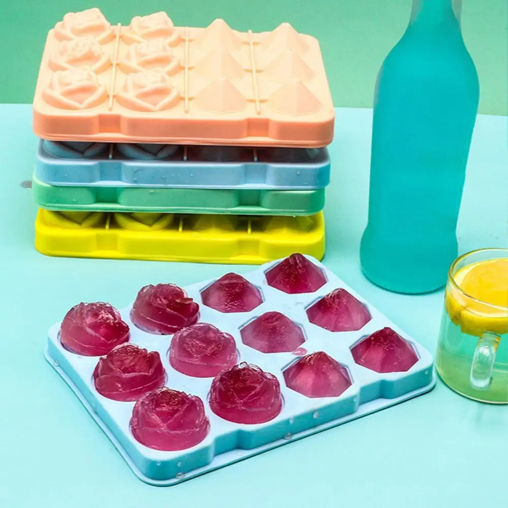 

Home DIY Ice Cube Mold Rose Diamond Ice Cube Maker Frozen Ice Tray 12 Grid Silicone Ice Box Chocolate Mold Kitchen Accessories
